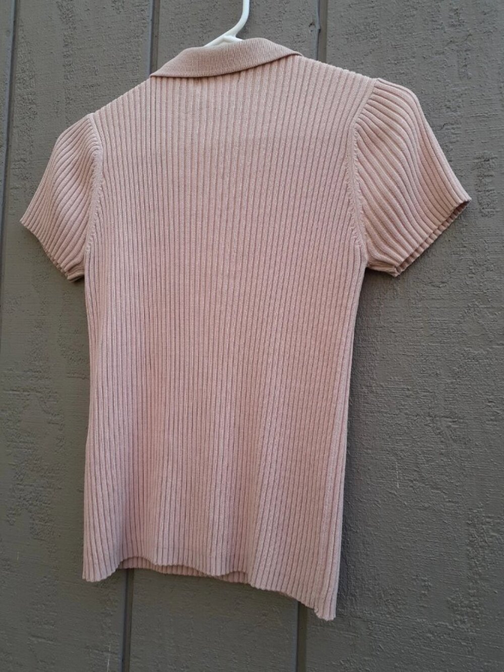 Vtg 90s Casual Corner Ribbed Button Top Pale Pink Stretchy Sexy Sweater Polo S/M - Picture 12 of 13